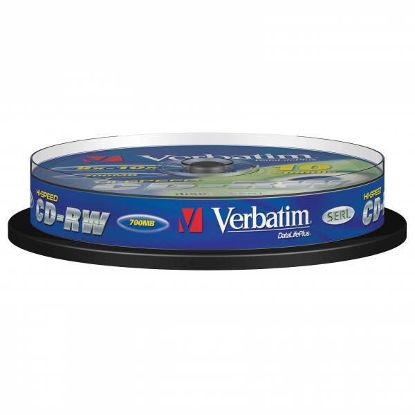Verbatim CD-RW, 43480, SERL Scratch Resistant, 10-pack, 700MB, 12x, 80min., 12cm, bez možnosti potlače, cake box, pre archiváciu