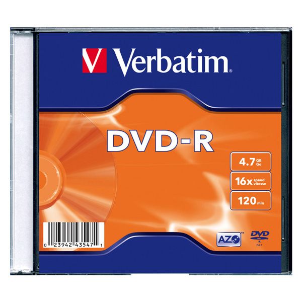 DVD-R disk, AZO, 4,7GB, 16x, 1 ks, tenký obal, VERBATIM