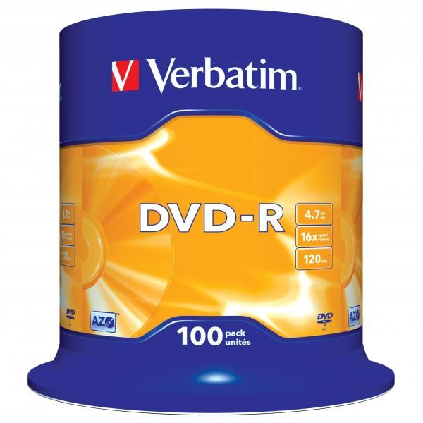 DVD-R disk, AZO, 4,7GB, 16x, 100 ks, cake box, VERBATIM, 100ks