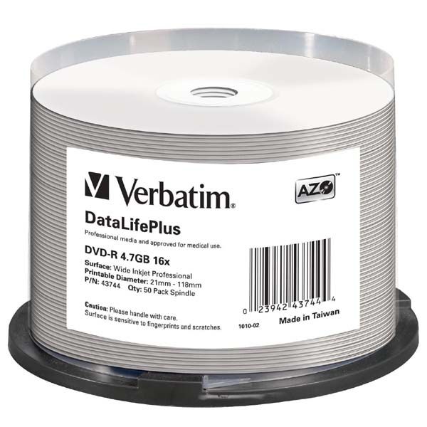 DVD-R disk, potlačiteľný, matný, no-ID, 4,7GB, 16x, 50 ks, cake box, VERBATIM, 50ks