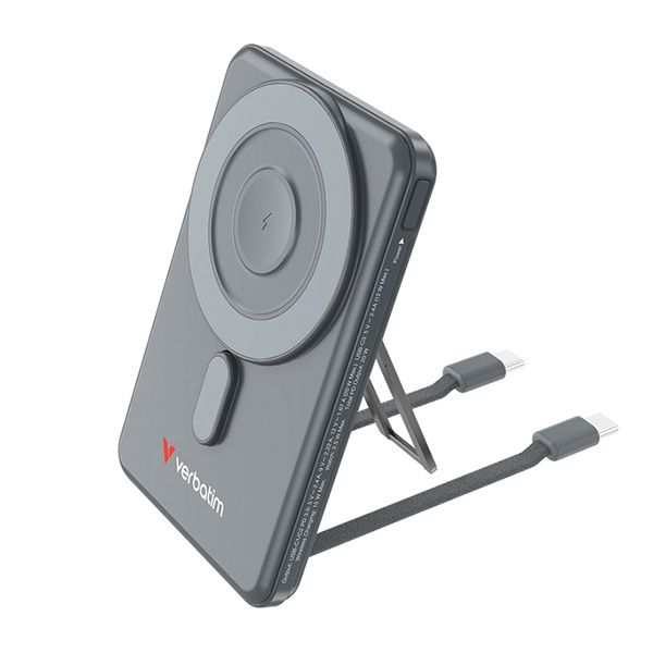 Verbatim, Power banka Charge ,n, Go s dvomi káblami, 5V, nabíjanie telefónu, 32251, 5 000mAh, magnetické pripevnenie, šedá