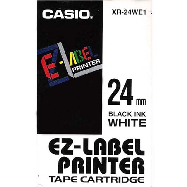 Páska do štítkovača Casio XR-24WE1, 8m, 24mm, čierna tlač / biely podklad, originál