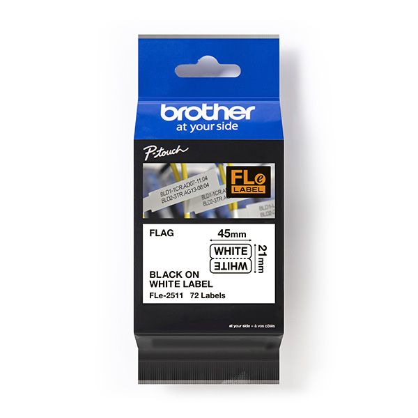 Páska do štítkovača Brother FLE-2511, 21mm, 45 mm x 10.5mm, 72ks, čierna tlač / biely podklad, originál