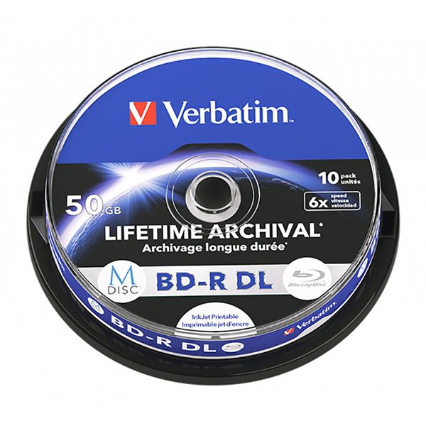 Verbatim BD-R DL, 50 GB, LIFETIME ARCHIVAL, spindle, 43847, 6x, 10 ks, pre archiváciu dát