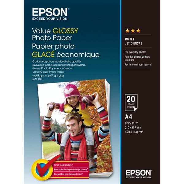 Epson Value Glossy Photo Paper, C13S400035, foto papier, lesklý, biely, A4, 183 g/m2, 20 ks, atramentový