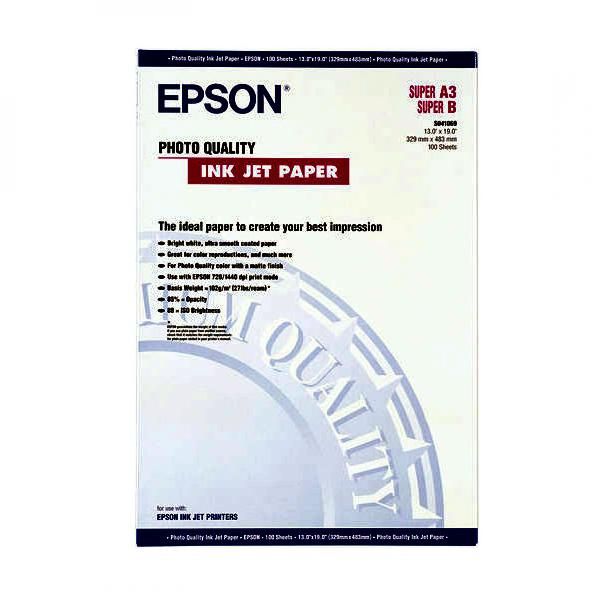 Epson Photo Quality InkJet Paper, C13S041069, foto papier, matný, biely, Stylus Pro XL, XL+,1500, Laser 15, A3+, 104 g/m2, 720dp