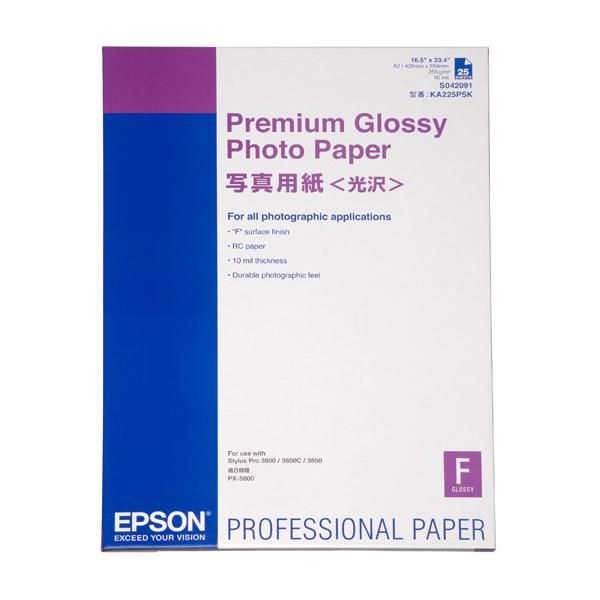 Epson Premium Glossy Photo Paper, C13S042091, foto papier, lesklý, biely, Stylus Photo 890, 895, 1270, 2100, A2, 255 g/m2, 25 ks