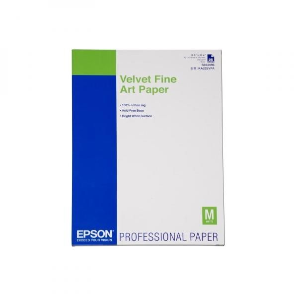 Epson Velvet Fine Art Paper, C13S042096, umelecký papier, zamatový, biely, A2, 260 g/m2, 25 ks, atramentový