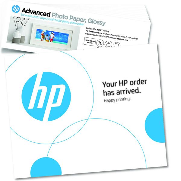 HP Advanced Photo Paper, 49V51A, foto papier, lesklý, biely, 10,1x30,5cm, 4x12", 250 g/m2, 10 ks, atramentový