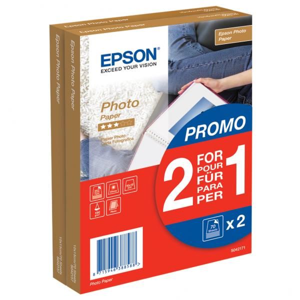 Epson Glossy Photo Paper BOGOF, C13S042171, foto papier, 1+1 zdarma typ lesklý, biely, 10x15cm, 4x6", 190 g/m2, 140 ks, atrament