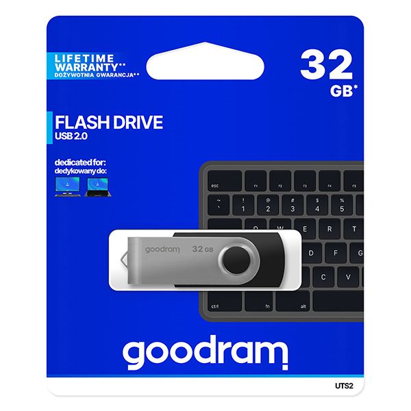Goodram USB flash disk, USB 2.0, 32GB, čierny, UTS2-0320K0R11, USB A, s otočnou krytkou