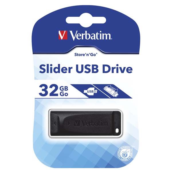 USB kľúč, 32GB, USB 2.0, VERBATIM "Slider", čierny