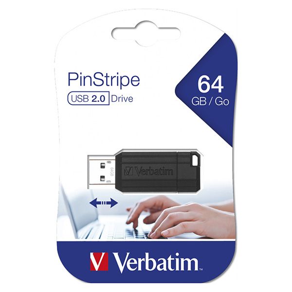 USB kľúč, 64GB, USB 2.0, 10/4MB/sec, VERBATIM "PinStripe", čierny