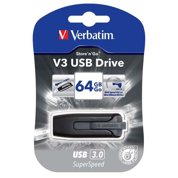 USB kľúč, 64GB, USB 3.2, 60/12 MB/sec, VERBATIM "V3", čierno-sivá