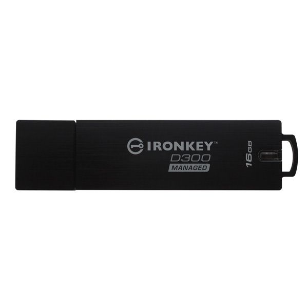 Kingston USB flash disk, USB 3.0, 16GB, IronKey Managed D300SM, čierny, IKD300S/16GB, USB A, šifrovanie XTS-AES 256-bit, FIPS 14