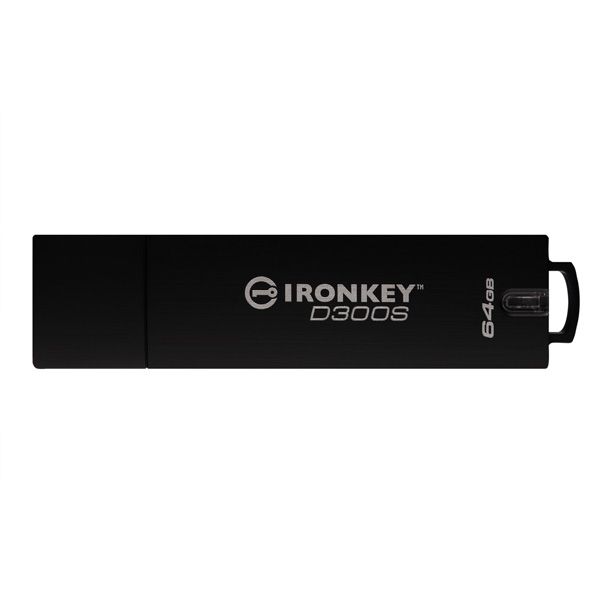 Kingston USB flash disk, USB 3.0, 64GB, IronKey D300S, čierny, IKD300S/64GB, USB A, šifrovanie XTS-AES 256-bit, FIPS 140-2 Level