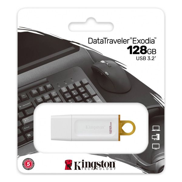 Kingston USB flash disk, USB 3.0, 128GB, DataTraveler Exodia, biely, KC-U2G128-5R, USB A, s krytkou