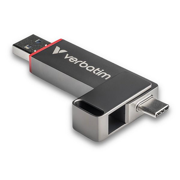 Verbatim USB flash disk, USB C a USB 3.2 Gen 1, 256GB, Dual QuickStick, šedý, 32041, USB C, s pútkom