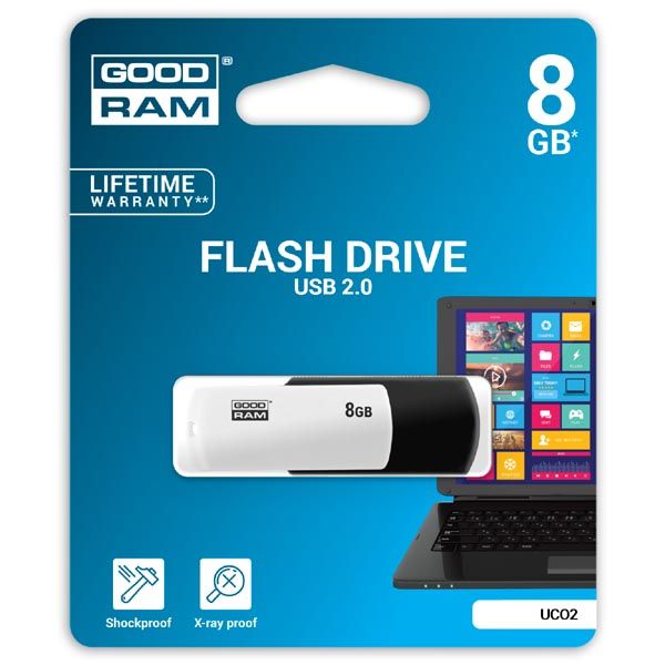 Goodram USB flash disk, USB 2.0, 8GB, UCO2, čierny, UCO2-0080KWR11, USB A, s otočnou krytkou, DOPREDAJ