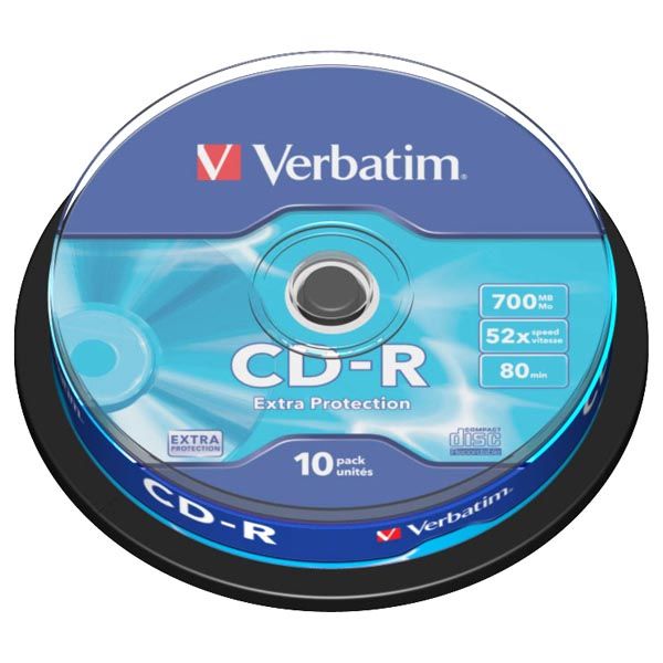 CD-R disk, 700 MB, 52x, 10 ks, cake box, VERBATIM "DataLife", 10ks