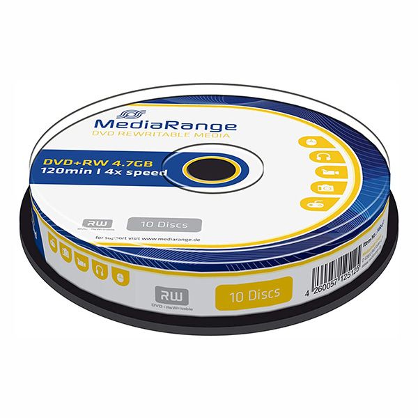 Mediarange DVD+RW, Double Layer Gnkjet Printable, MR451, 4.7GB, 4x, cake box, 10-pack, bez možnosti potlače, 12cm, pre archiváci