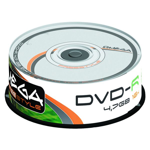 Omega Freestyle DVD-R, OMDF1625-, 4.7GB, 16x, cake box, 25-pack, bez možnosti potlače, 12cm, Standard, pre archiváciu dát, DOPRE