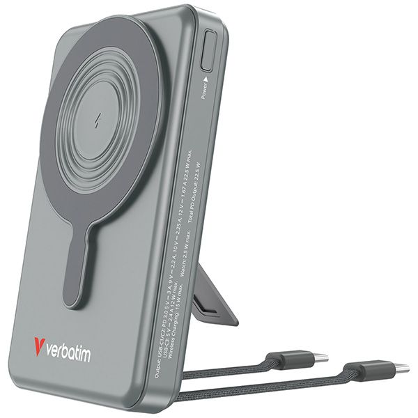 Verbatim power banka Charge ,n, Go 2C  Display s káblami 12V, nabíjanie telefónu, 32272, 10000mAh, magnetické pripevnenie, Šedá