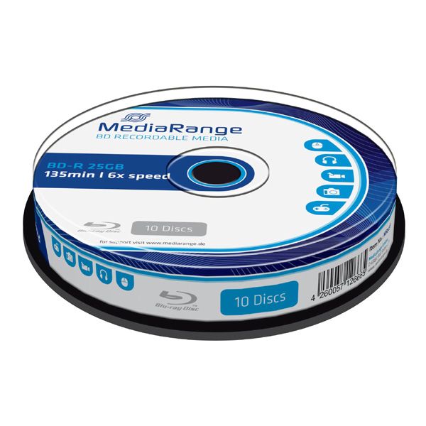 Mediarange BD-R, 25GB, cake box, MR499, 6x, 10-pack, pre archiváciu dát, DOPREDAJ