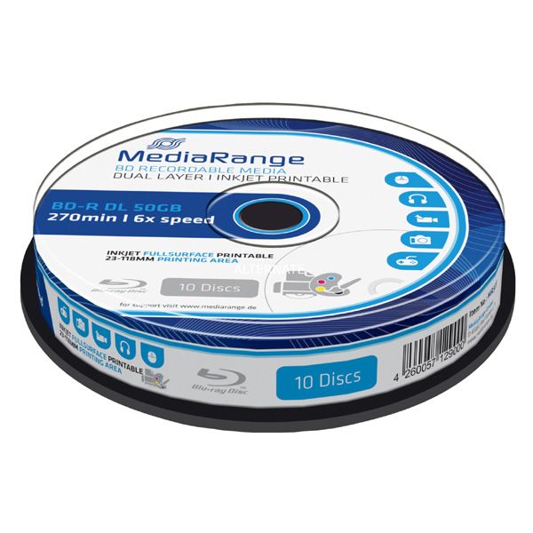 Mediarange BD-R, Dual Layer 50GB, cake box, MR509, 6x, 10-pack, pre archiváciu dát
