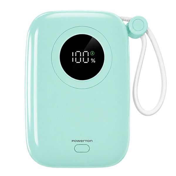 Powerton ENERGY PASTEL EDITION Powerbanka 10000mAh, 2x USB-C, 22.5W, integrované káble, mintová