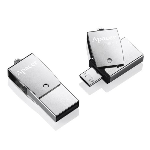 Apacer USB flash disk OTG, USB 3.0, 64GB, AH750, strieborný, AP64GAH750S-1, USB A / USB Micro  B, s otočnou krytkou, DOPREDAJ