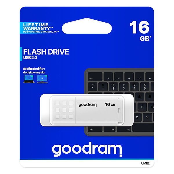 Goodram USB flash disk, USB 2.0, 16GB, UME2, biely, UME2-0160W0R11, USB A, s krytkou