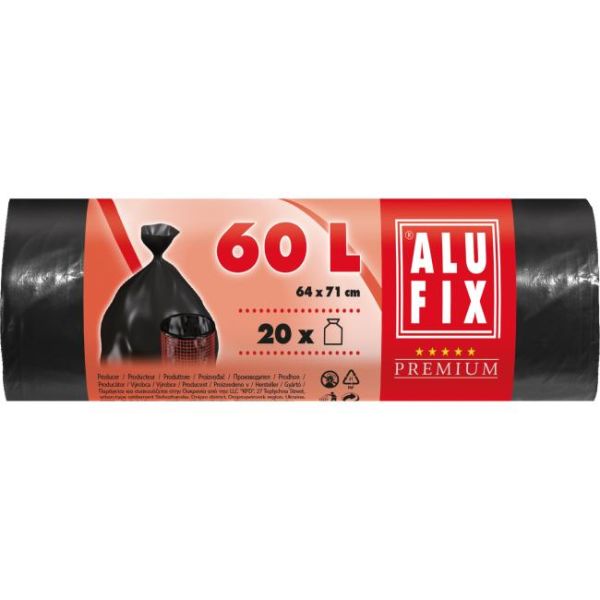 Vrecia na odpadky 60 l / 20 ks, 15mic., 64 x 71 cm, čierne, HDPE 