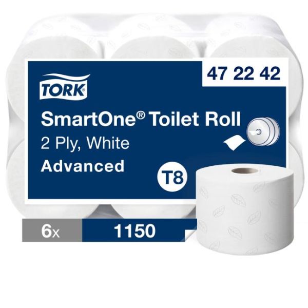 Toaletný papier, T8 systém , 2-vrstvový, priemer: 19,9 cm, TORK "SmartOne®", biela, 6kotúč