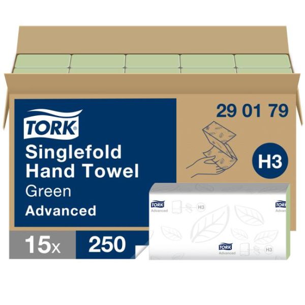 Papierové utierky, Z ohyb, 2-vrstvové, H3 systém, Advanced, TORK "Singlefold", zelená, 15bal
