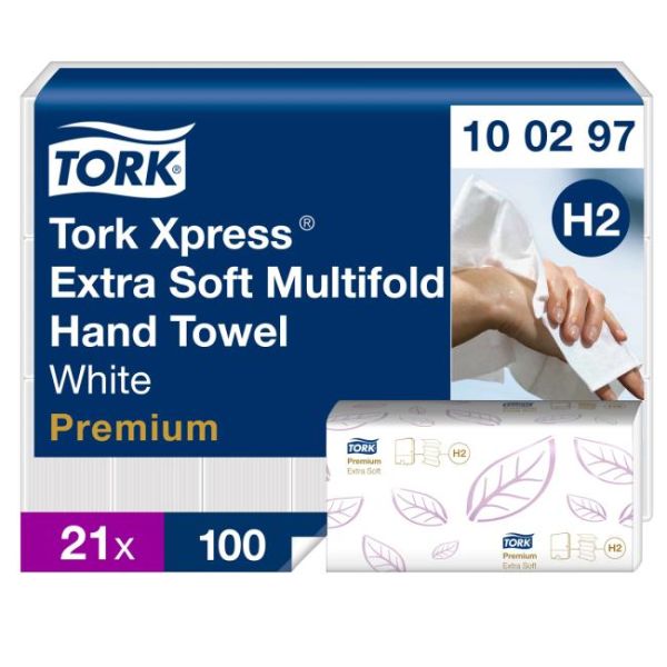 Papierové utierky, Interfold ohyb, H2 systém, Premium, TORK "Xpress® Multifold", biela, 21bal