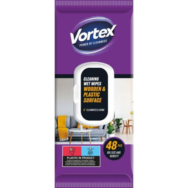 Vlhčené utierky VORTEX na drevené povrchy, 48 ks 