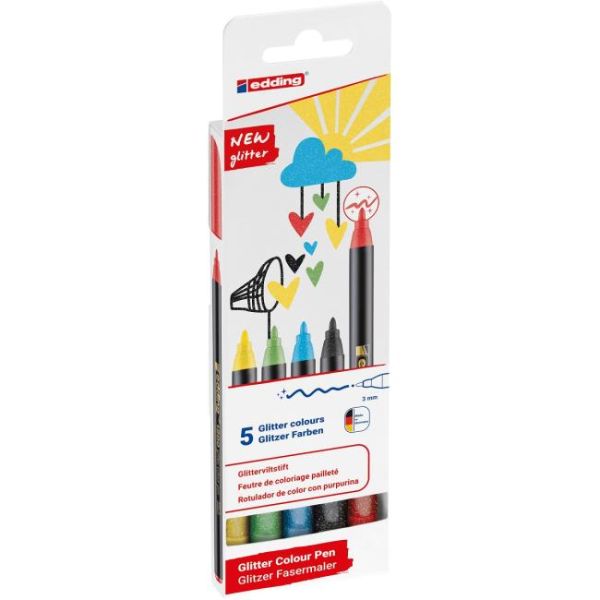 Sada popisovačov edding 1200/5S glitter,  základné farby 