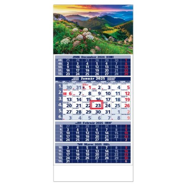 Plánovací kalendár ŠTANDARD 4-mesačný modrý - Obr.B 2025 