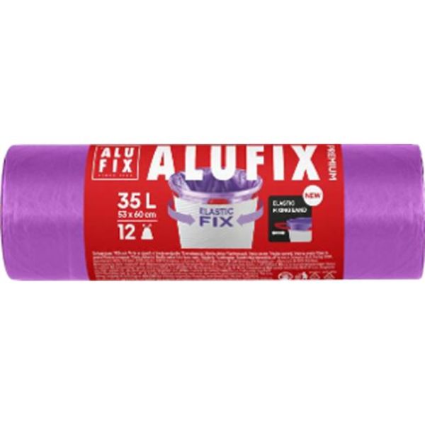 Vrecia na odpadky zaťahovacie Elastic FIX LDPE 53x60cm 35 ℓ/12ks 22mic fialové 