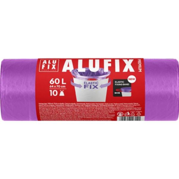 Vrecia na odpadky zaťahovacie Elastic FIX LDPE 64x70cm 60 ℓ/10ks 21mic fialové 
