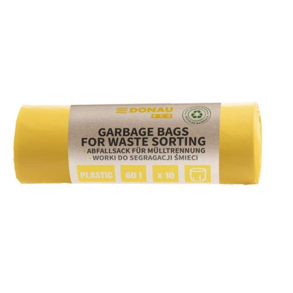 Vrecia zaväzovacie DONAU ECO na separovanie plastov 60 ℓ, 28mic, 10 ks, žlté 