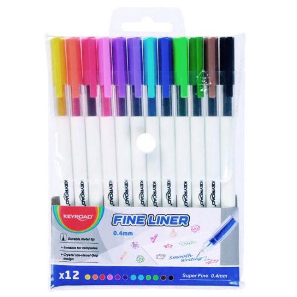 Sada linerov KEYROAD Fine 0,4 mm, 12 ks, mix farieb 