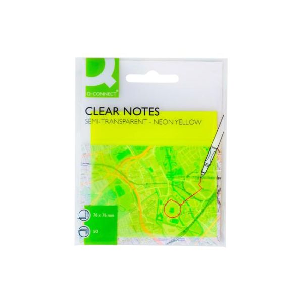 Samolepiaci bloček Q-CONNECT priehľadný, žltý, 76 x 76 mm, 50 lístkov 