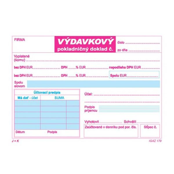 Výdavkový pokladničný doklad 2xDPH, A6, 100 listov 