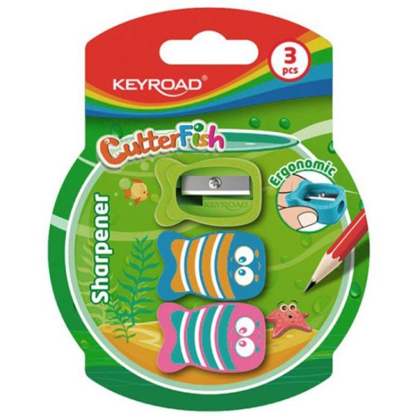 Strúhadlo KEYROAD CUTTER FISH plastové, blister 3 ks, mix farieb 