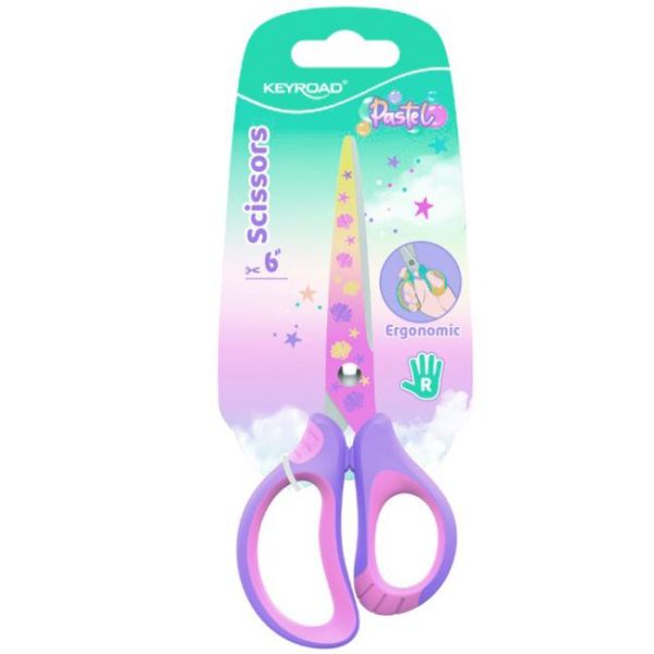 Nožnice KEYROAD Pastel Deco ergonomické, 15,5 cm, blister, mix farieb 