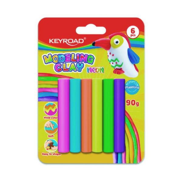 Plastelína KEYROAD neónová, blister 6 ks, mix farieb 