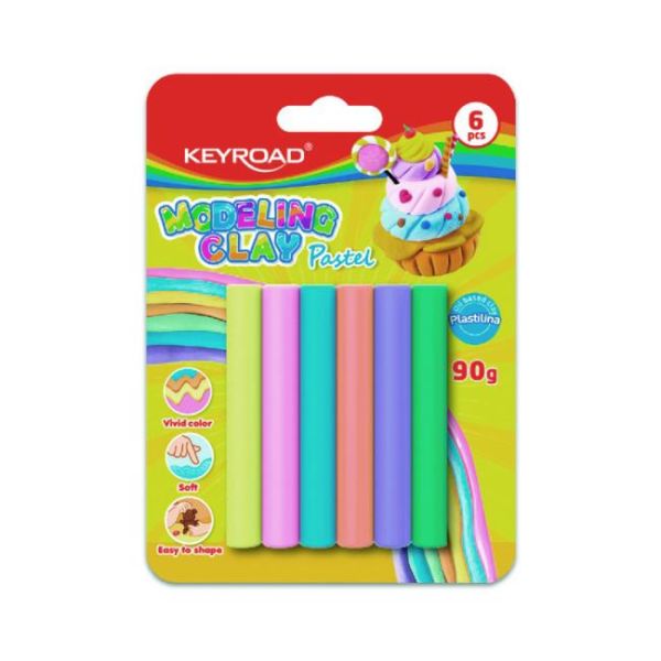 Plastelína KEYROAD pastel, blister 6 ks, mix farieb 