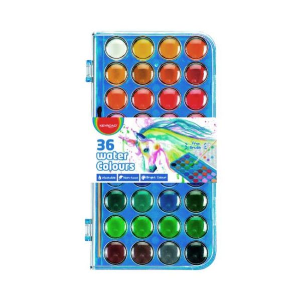 Vodové farby KEYROAD so štetcom, 36 farieb 